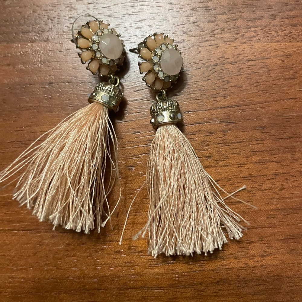 Coral and Goldtone Tassel Earrings